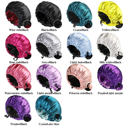 Large Double-Layer Satin Sleep Bonnet – Reversible & Adjustable Night Cap (SB03)
