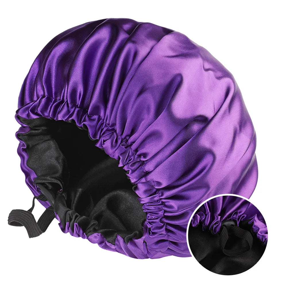 Large Double-Layer Satin Sleep Bonnet – Reversible & Adjustable Night Cap (SB03)