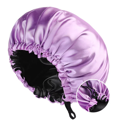 Large Double-Layer Satin Sleep Bonnet – Reversible & Adjustable Night Cap (SB03)