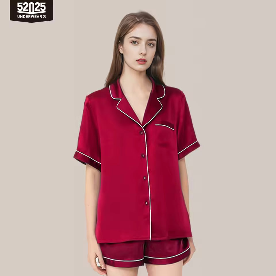 Women’s 100% Mulberry Silk Pajama Short Set, 19 Momme (SB41)