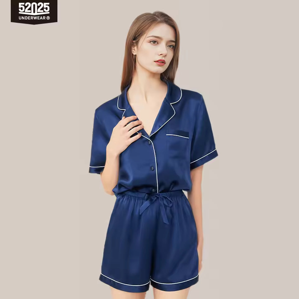 Women’s 100% Mulberry Silk Pajama Short Set, 19 Momme (SB41)