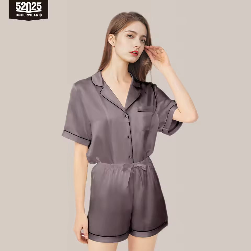 Women’s 100% Mulberry Silk Pajama Short Set, 19 Momme (SB41)