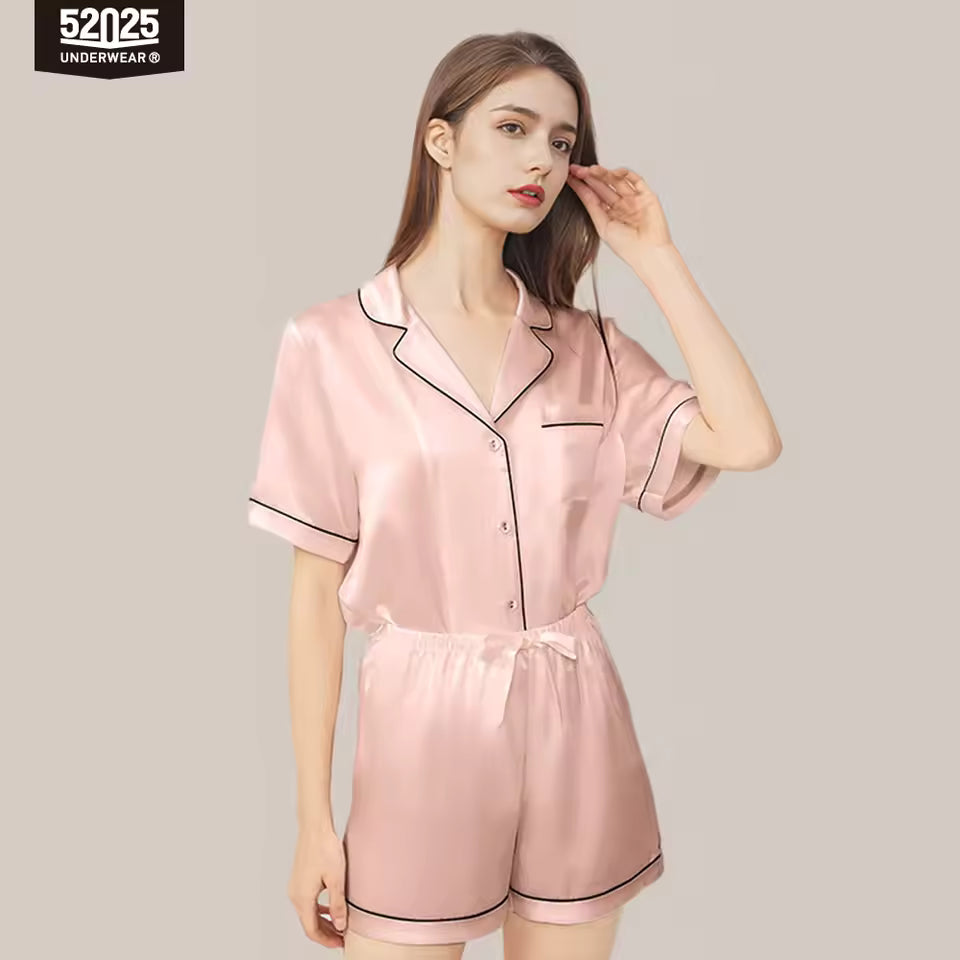 Women’s 100% Mulberry Silk Pajama Short Set, 19 Momme (SB41)
