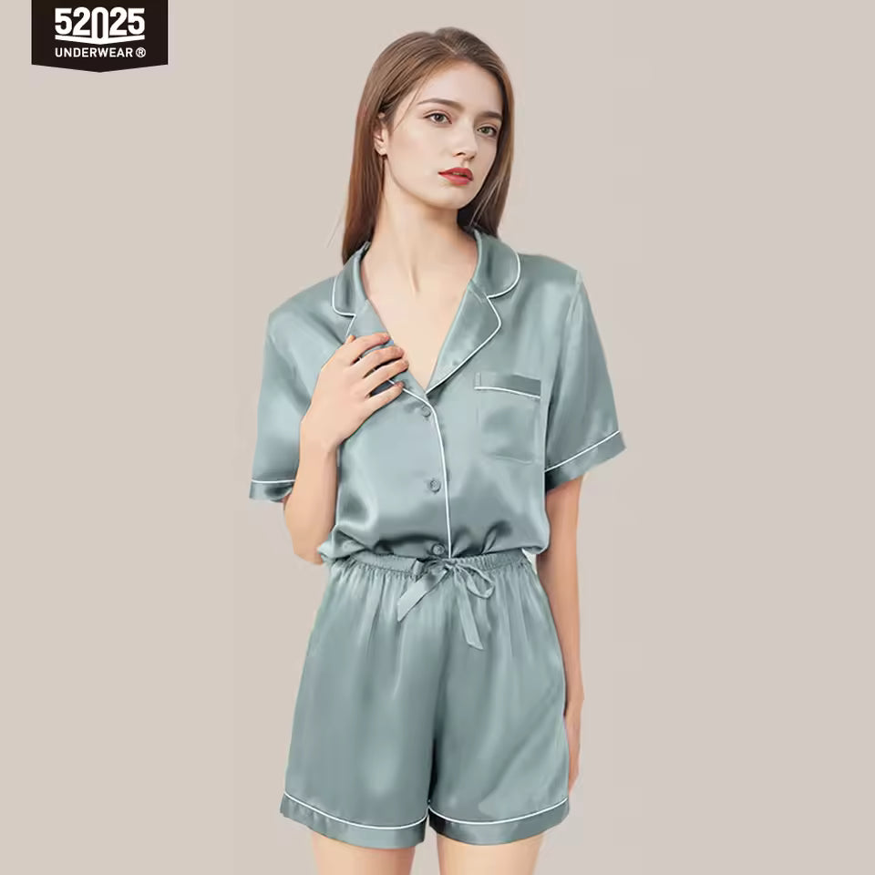 Women’s 100% Mulberry Silk Pajama Short Set, 19 Momme (SB41)