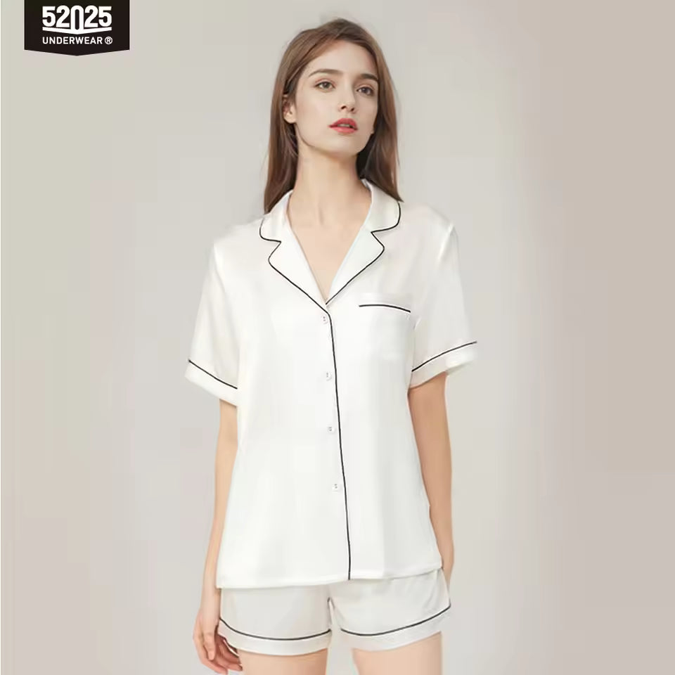 Women’s 100% Mulberry Silk Pajama Short Set, 19 Momme (SB41)