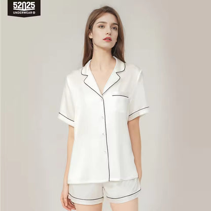 Women’s 100% Mulberry Silk Pajama Short Set, 19 Momme (SB41)