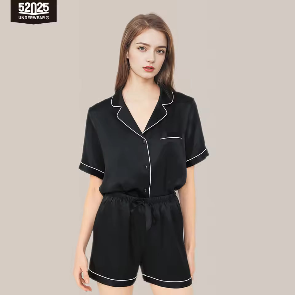 Women’s 100% Mulberry Silk Pajama Short Set, 19 Momme (SB41)