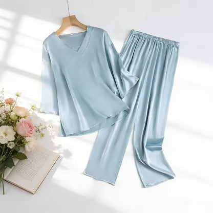 Women's 100% Mulberry Silk V-Neck Pajama Set, 20 Momme (SB37)