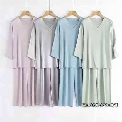 Women's 100% Mulberry Silk V-Neck Pajama Set, 20 Momme (SB37)