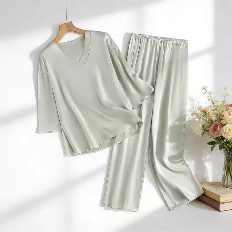 Women's 100% Mulberry Silk V-Neck Pajama Set, 20 Momme (SB37)