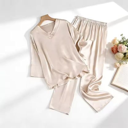 Women's 100% Mulberry Silk V-Neck Pajama Set, 20 Momme (SB37)